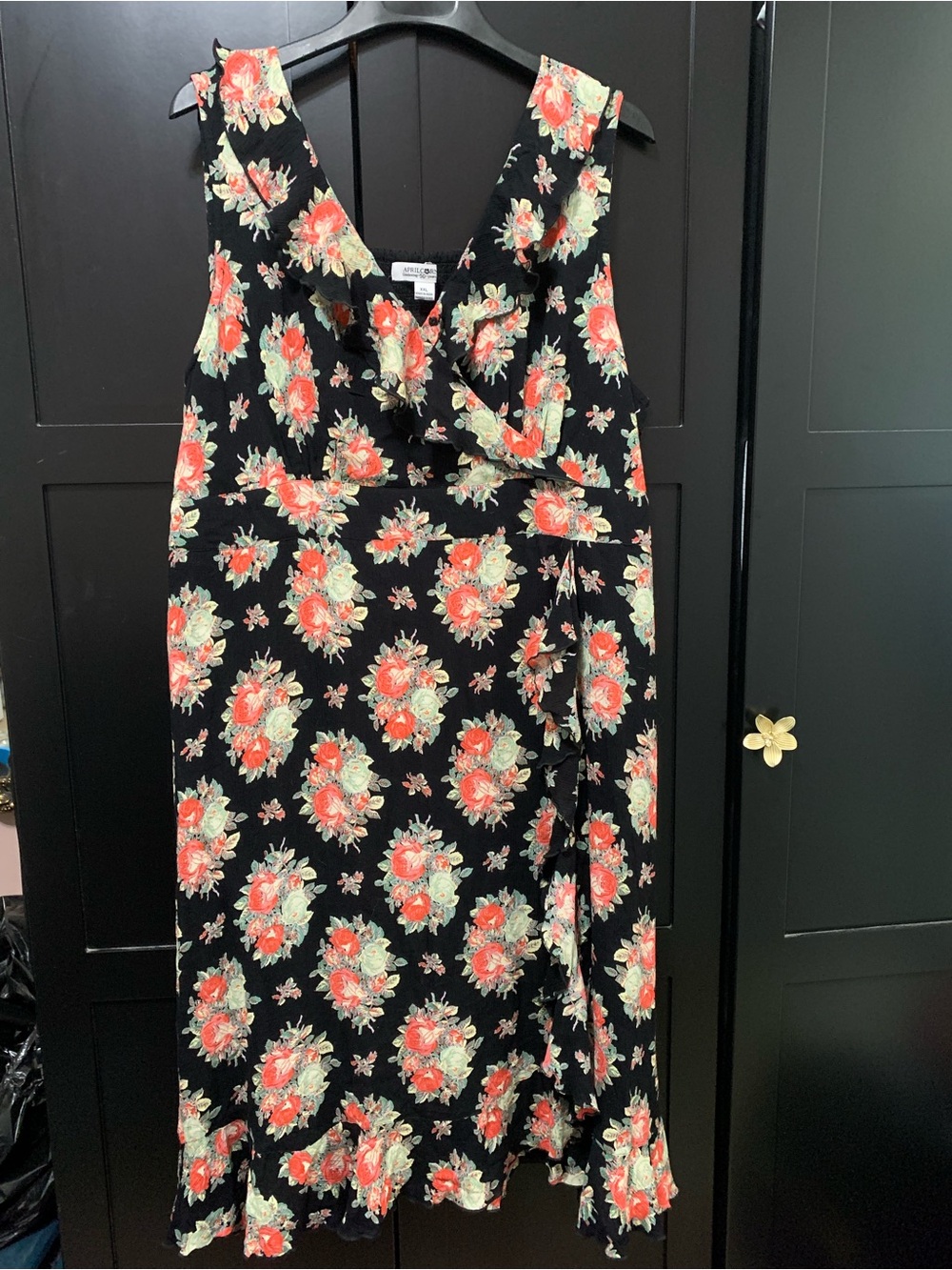 April Cornell Black Wrap Maxi Dress 2X plus size floral Cottagecore